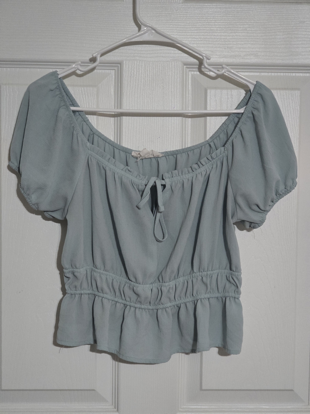 Pink Rose Sage Off-Shoulder Tie-Front Crop Top